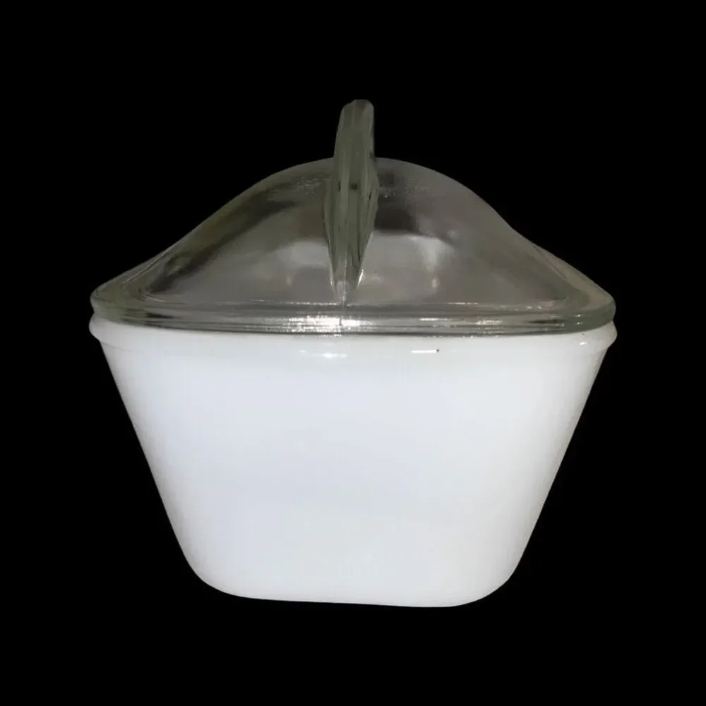 Vintage Westinghouse Loaf Pan Milk Glass Baking Refrigerator Dish Clear Lid 9”